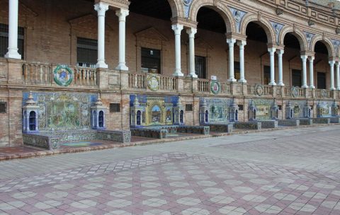 Sevilla,,Spain,-,November,10,,2010:,Alcoves,With,Benches,And